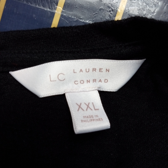 LC Lauren Conrad Shirt XXL Black Lace Bottom Trim and Ties in Back Casual Basic - Picture 7 of 12